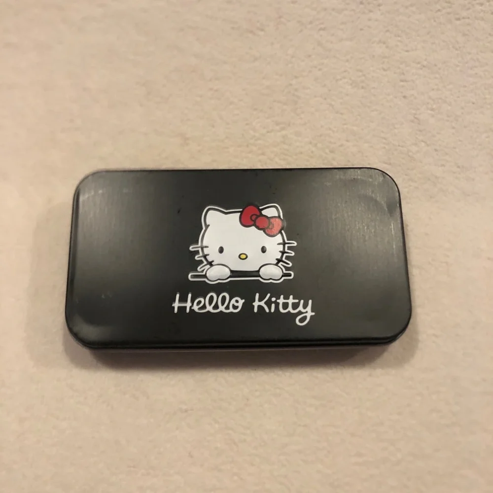 NEW Hello Kitty Mini makeup brush set packaged in a black tin box